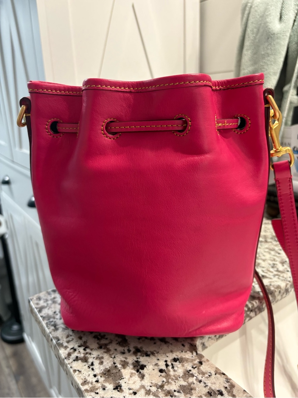 Dooney & Bourke Hot Pink Leather Drawstring Crossbody Bucket Bag Florentine Mini - Picture 3 of 4